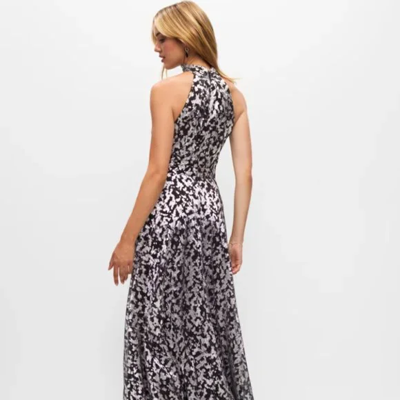 Melanie Lyne NWT Metallic Printed High Slit Gown Size 2 - Picture 4 of 7